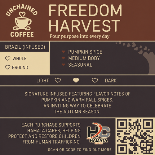 Freedom Harvest fall seasonal coffee with pumpkin spice and warm fall spices